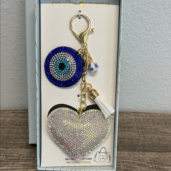 Eye Candy | Evil Eye 🪬 & Glitter Heart 🤍 Bag Charm - Picture 1 of 10